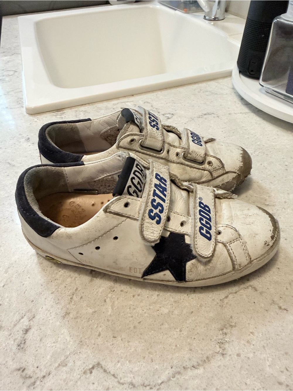 Golden Goose Kids White Sneakers with Blue Star size 11.5/29 eu
